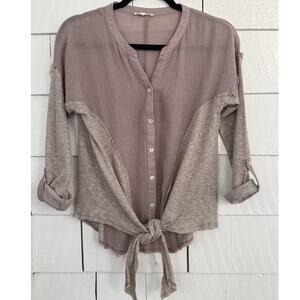 Anthropologie Mystree Womens Small Gauzy Waffle Knit Top Boho Casual Linen Blend